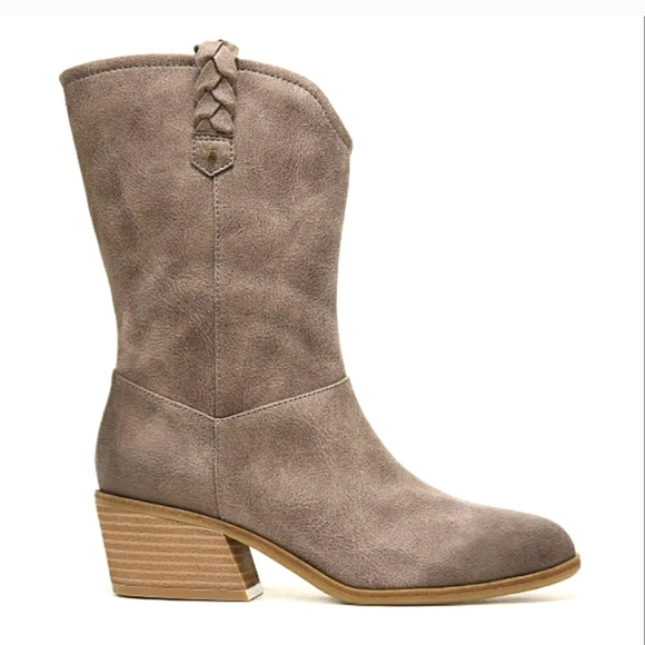 DR SCHOLL'S Beige Braid Layla Round-Toe Block-Heel Wide-Calf Western Boot11M WC - Picture 1 of 8